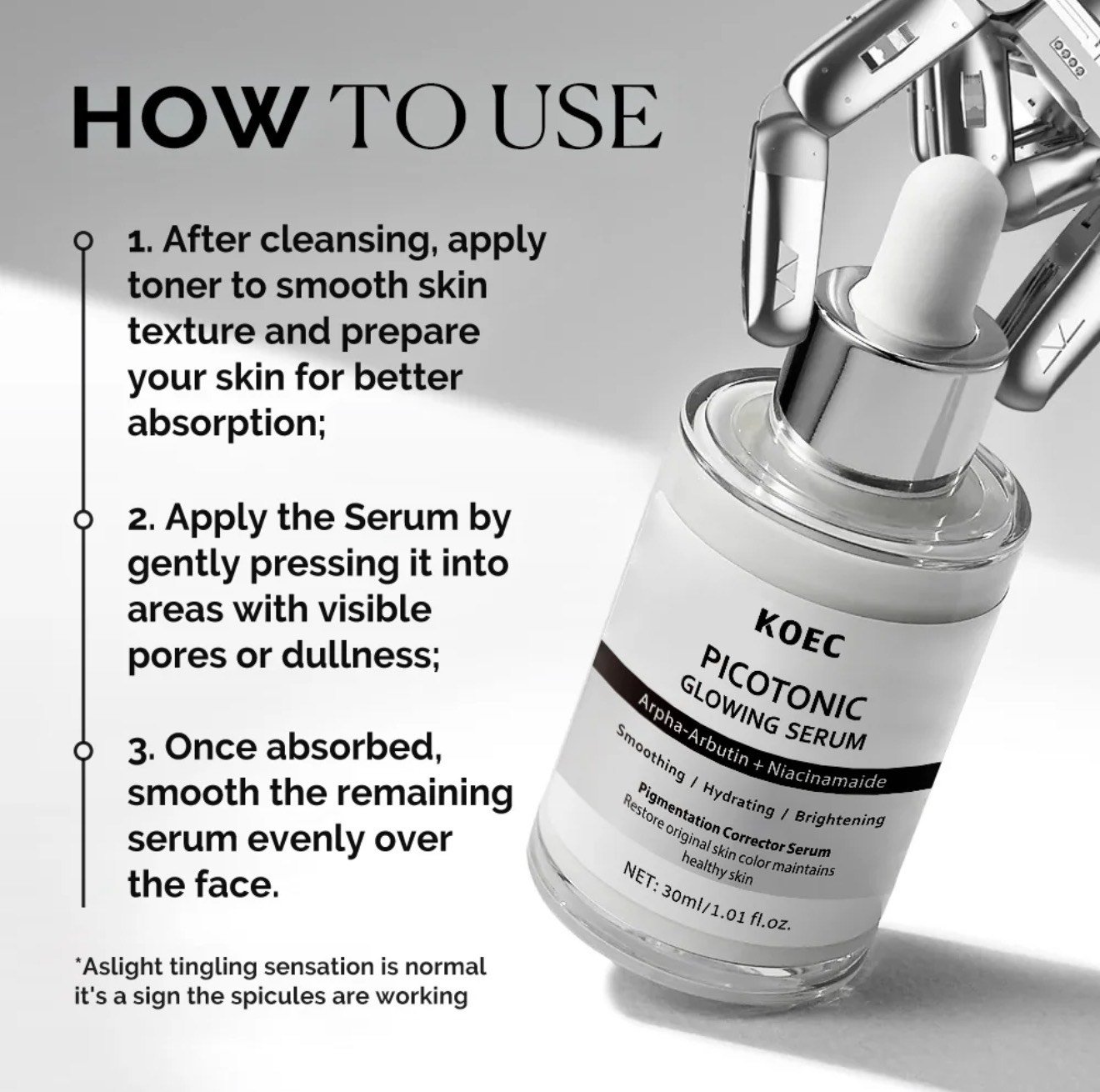 KOEC Picotonic Glowing Serum – Alpha‑Arbutin + Niacinamide Brightening & Blemish Mark Corrector - Image 4