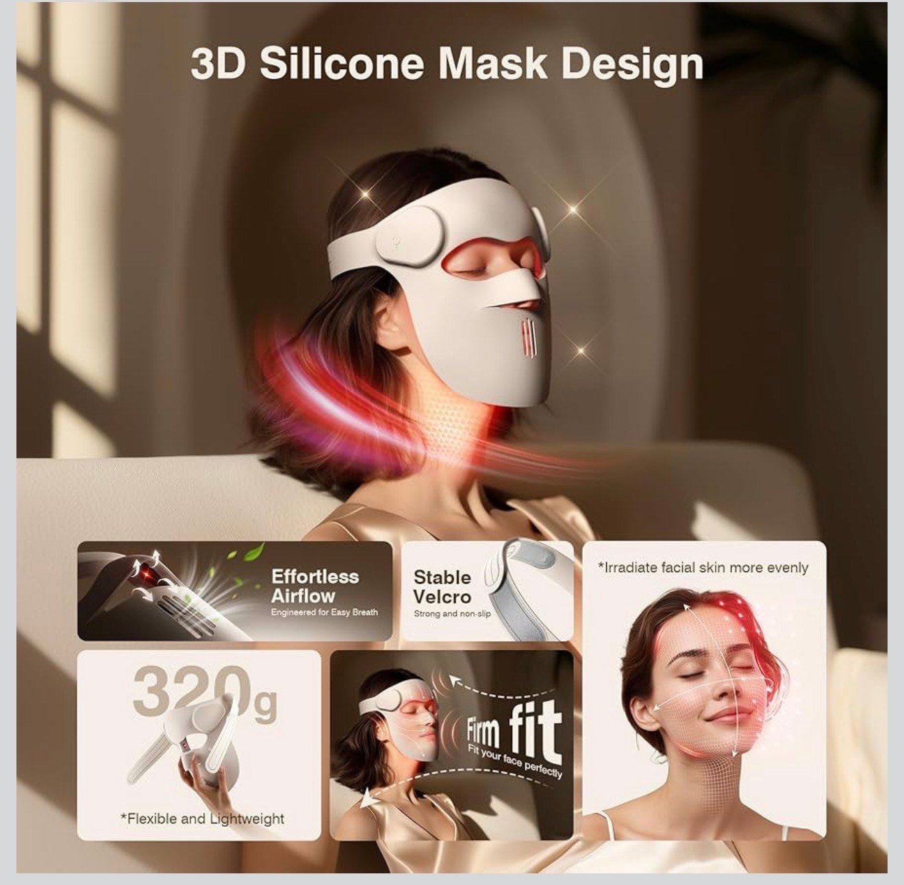 Beautiora 3D Wireless LED Light Therapy Face Mask – 7 Color Rejuvenation for Anti-Aging, Acne & Skin Renewal - Image 4