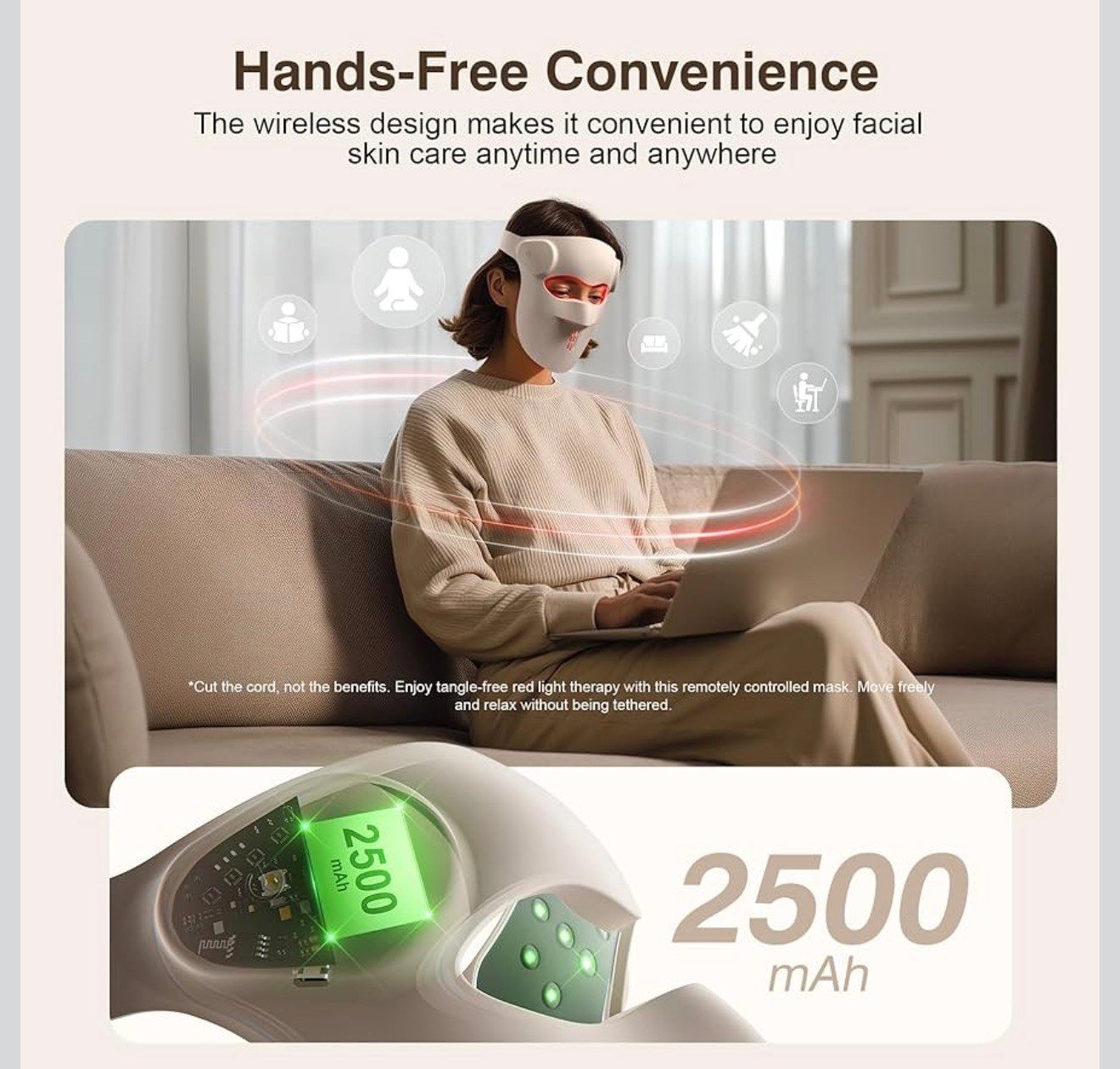 Beautiora 3D Wireless LED Light Therapy Face Mask – 7 Color Rejuvenation for Anti-Aging, Acne & Skin Renewal - Image 5
