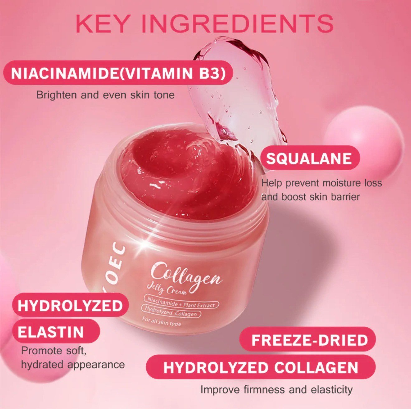 KOEC Collagen Jelly Cream – Hydrolyzed Collagen + Niacinamide Gel‑Moisturiser for Firming & Glow - Image 3