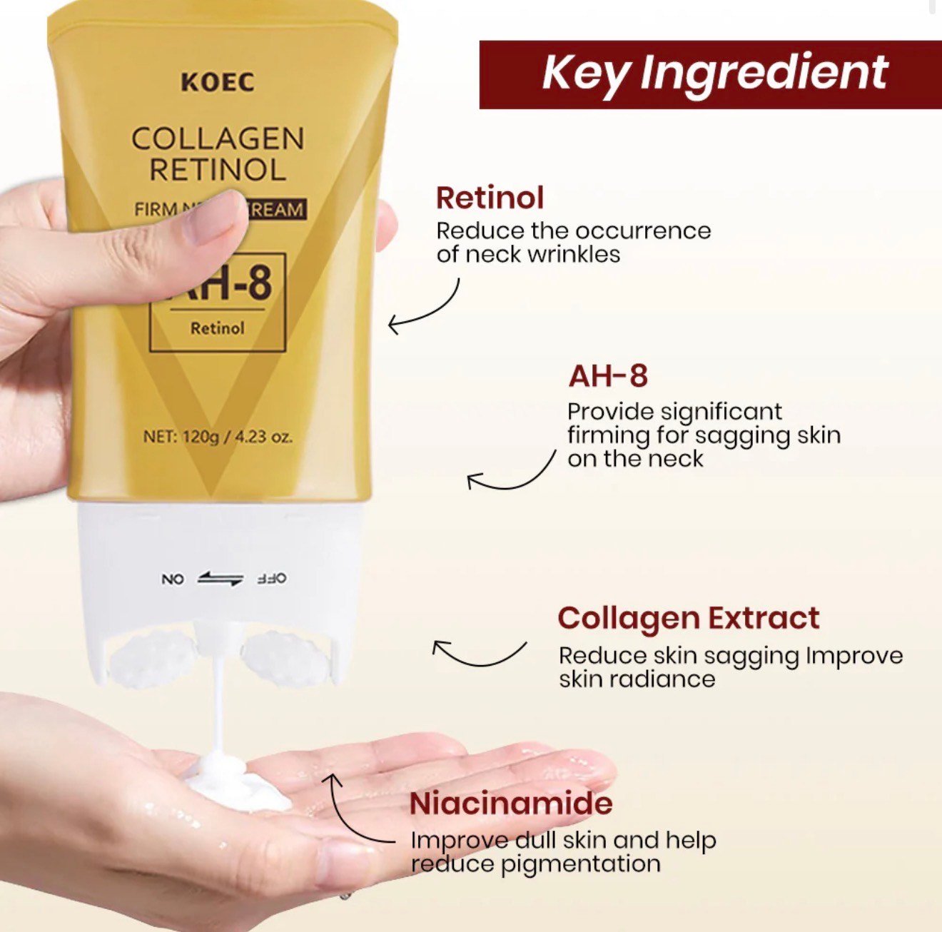 KOEC Collagen Retinol Firming Neck Cream with AH-8 – 120g - Image 3