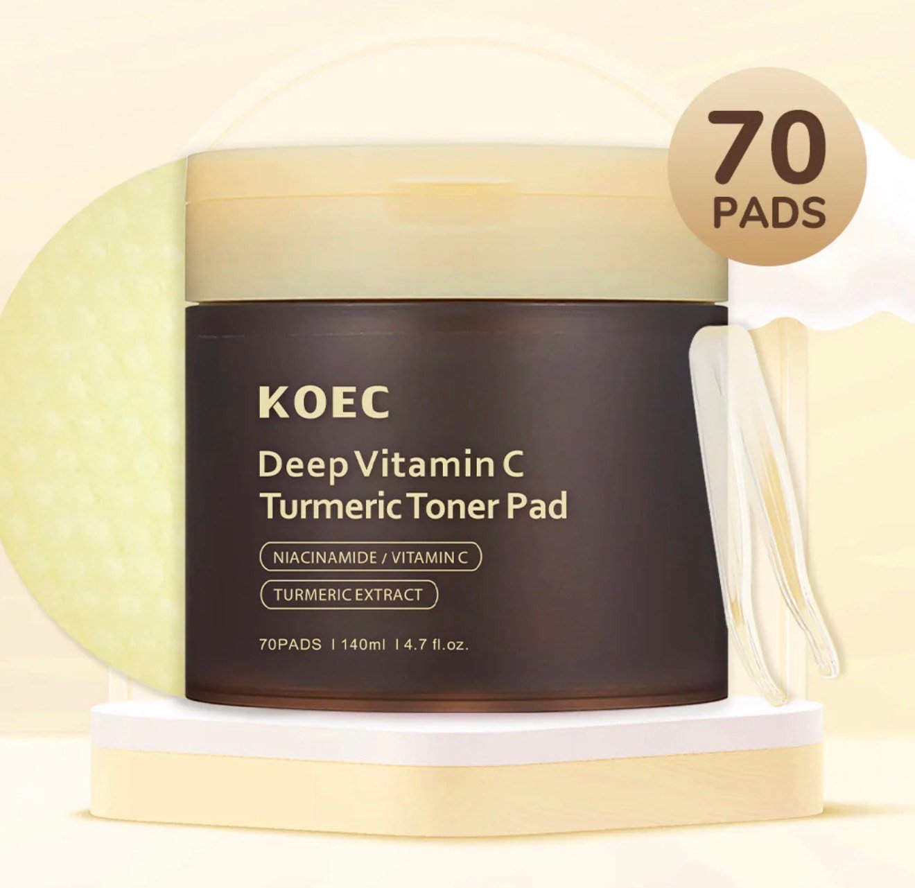 KOEC Deep Vitamin C Turmeric Toner Pads – Brightening & Dark Spot Correcting Skincare (70 Pads)