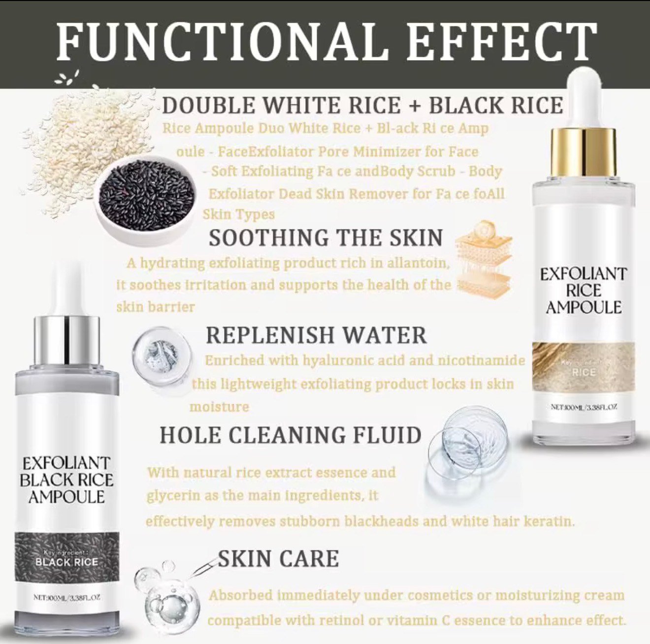 KOEC Exfoliant Rice & Black Rice Ampoule Duo – Radiance & Texture Repair (100 mL each) - Image 5