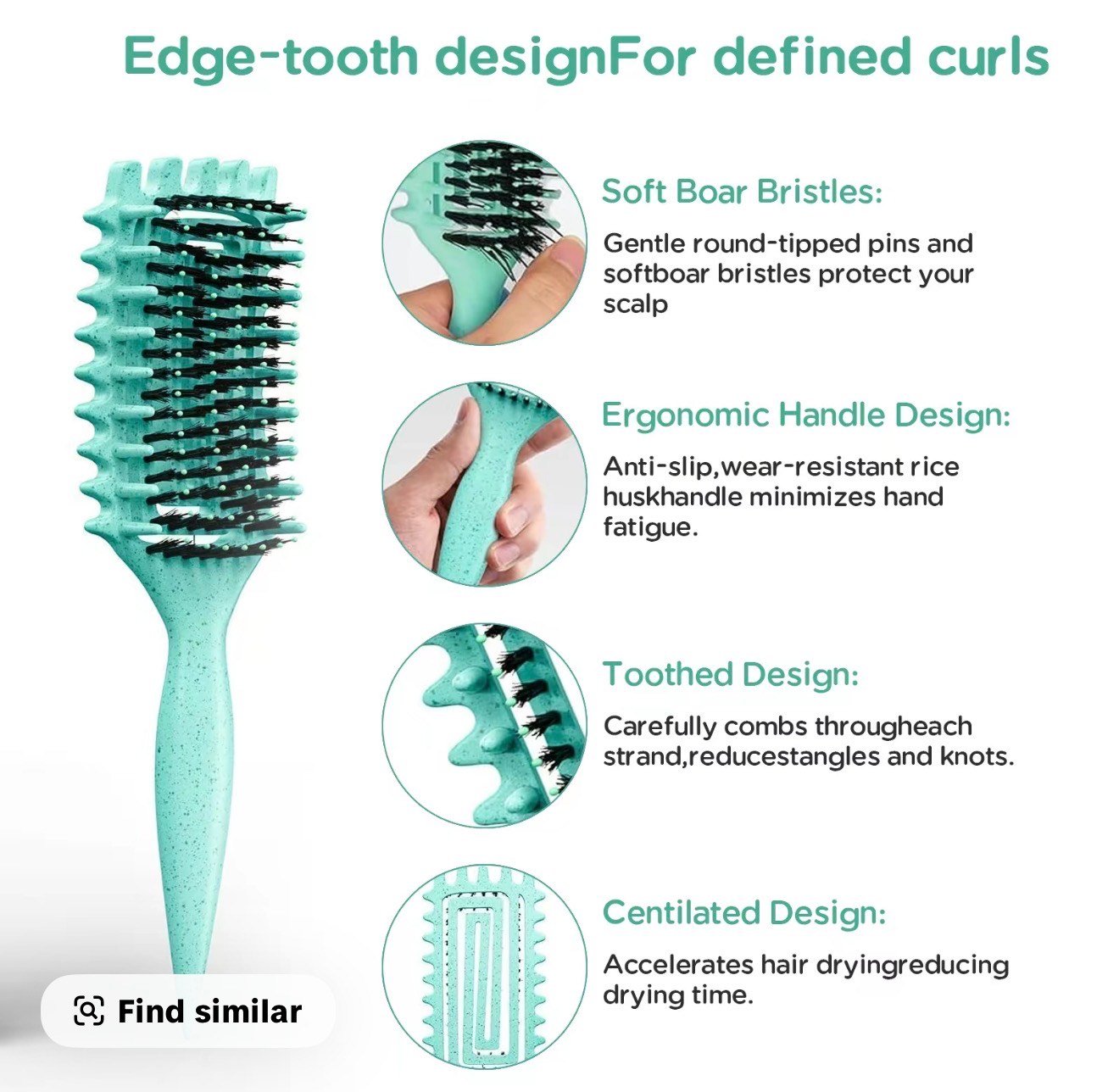 Curly Hair Styling Brush – Ventilated Barrel & Paddle Combo (Pink)OR (Blue) - Image 7